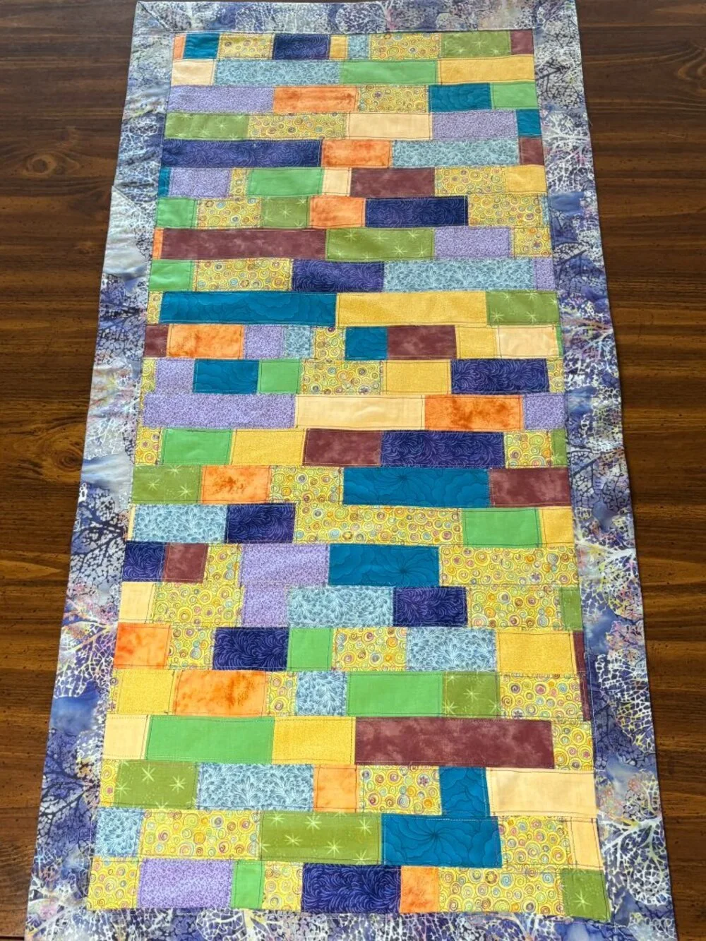 Colorful Table Runner, Crazy Crumb Quilt Runner, Patchwork Rainbow Runner